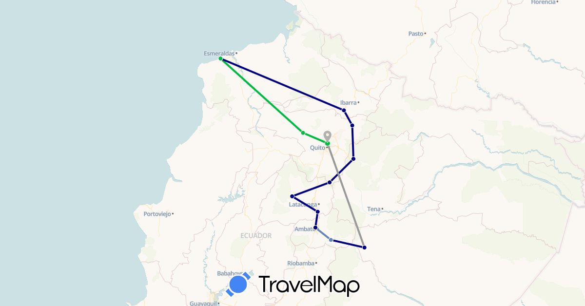 TravelMap itinerary: driving, bus, plane, cycling in Ecuador (South America)